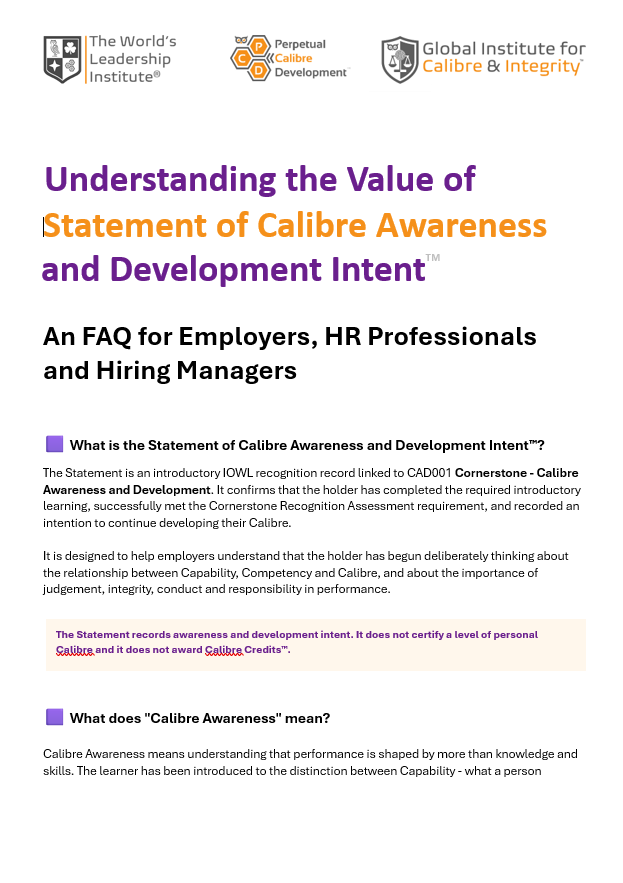 Understanding the Value of the Statement of Calibre Awareness and Development Intent employer and HR FAQ