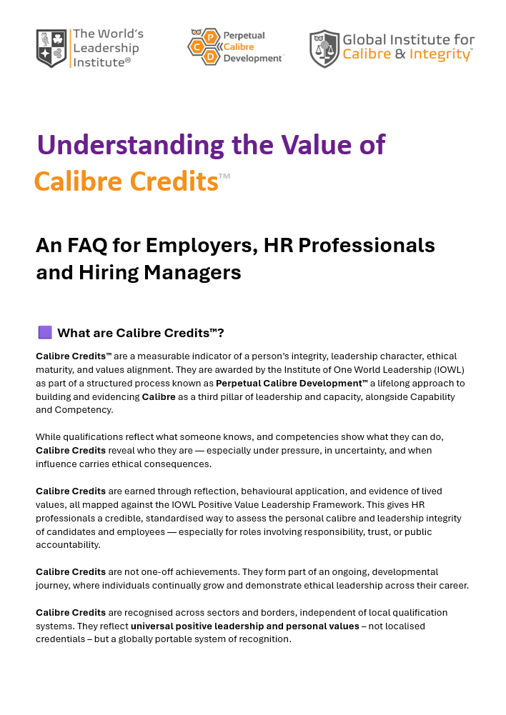 Understanding the Value of Calibre Credits employer guide front cover